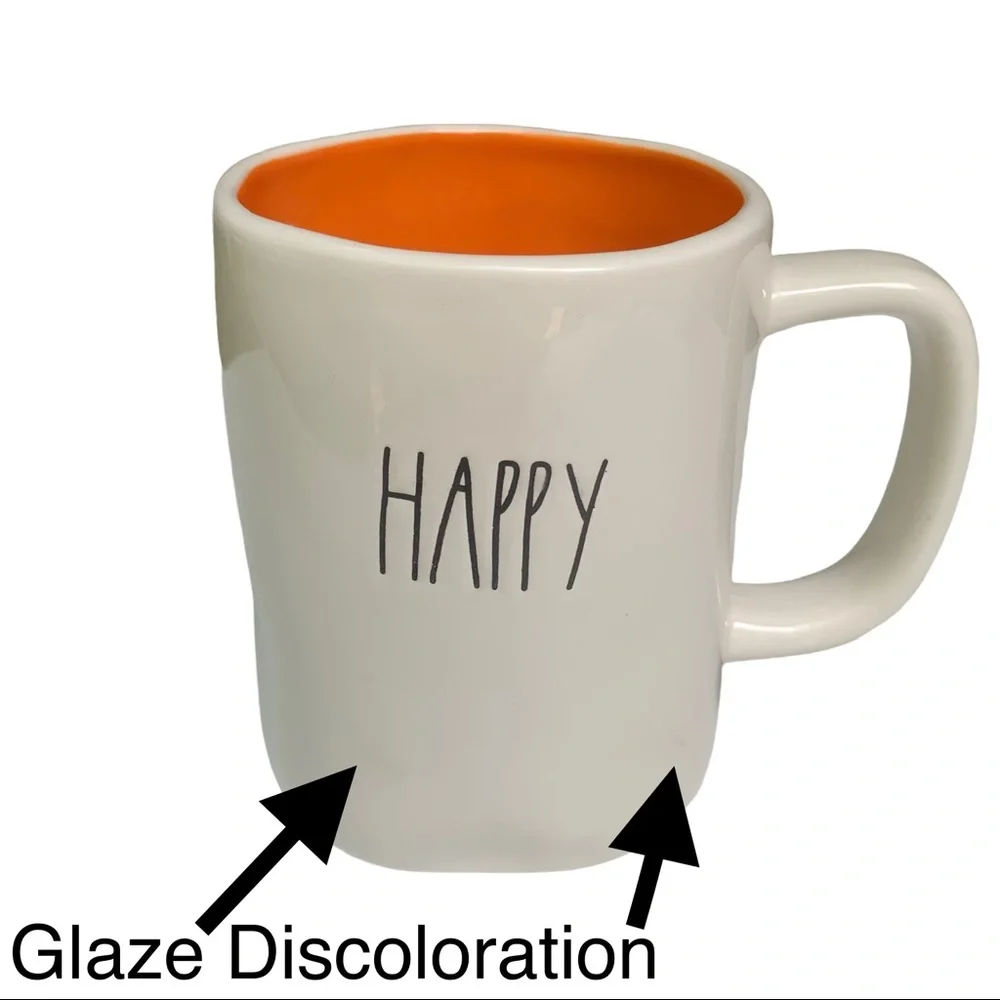 Rae Dunn HAPPY HALLOWEEN Mug Double Sided White Orange Interior NWT 2017 OG - Picture 3 of 14